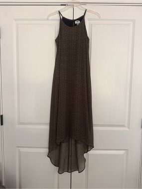 Old Navy Olive Geometric High-Low Maxi Dress